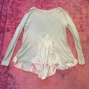 Lace Detail Gray Sweater Large